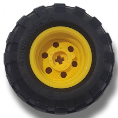 yellow wheel 30.4mm d x 20mm with no pin holes and reinforced rim with black tire 56 x 26 balloon 56145 55976