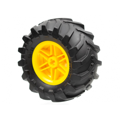 yellow wheel 30.4mm d x 20mm with no pin holes and reinforced rim with black tire 56 x 26 tractor 56145 70695