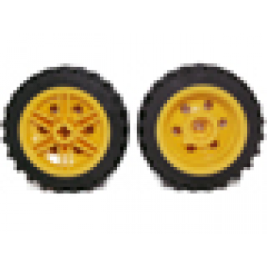 yellow wheel 30mm d x 14mm with black tire 43.2 x 14 offset tread 56904 56898