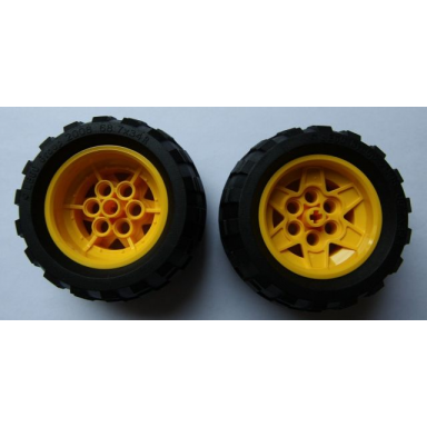yellow wheel 43.2mm d x 26mm technic racing small 6 pin holes with black tire 68.7 x 34 r 56908 61480