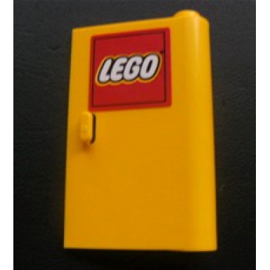 yellow door 1 x 3 x 4 right - open between top and bottom hinge with lego logo pattern sticker - set 3221