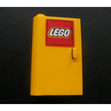yellow door 1 x 3 x 4 left - open between top and bottom hinge with lego logo pattern sticker - set 3221