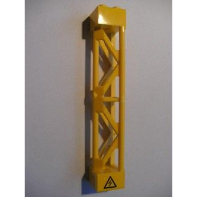 yellow support 2 x 2 x 10 girder triangular vertical - type 3 - 3 posts 2 sections with electricity danger sign pattern right sticker - set 7633