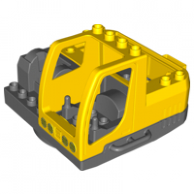 yellow duplo cabin digger body 8 x 8 x 4 with dark bluish gray turning base