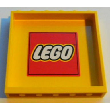 yellow panel 1 x 6 x 5 with lego logo with red border pattern on inside sticker - set 7939