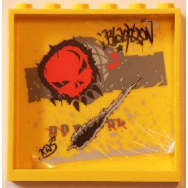 yellow panel 1 x 6 x 5 with black graffiti tags red skull and small black damage pattern sticker - set 5972