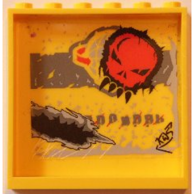 yellow panel 1 x 6 x 5 with black graffiti tag red skull and large black damage pattern sticker - set 5972