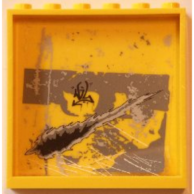yellow panel 1 x 6 x 5 with black graffiti tag and black damage pattern sticker - set 5972