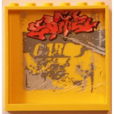 yellow panel 1 x 6 x 5 with red graffiti pattern sticker - set 5972