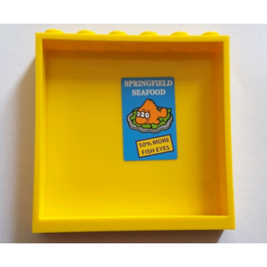 yellow panel 1 x 6 x 5 with springfield seafood and 50% more fish eyes pattern on inside sticker - set 71016