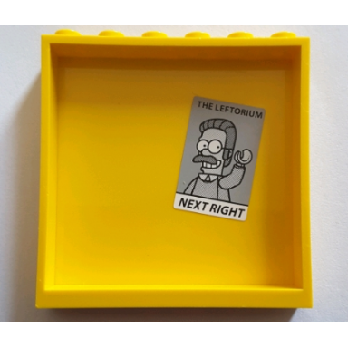 yellow panel 1 x 6 x 5 with the leftorium next right and ned flanders pattern on inside sticker - set 71016