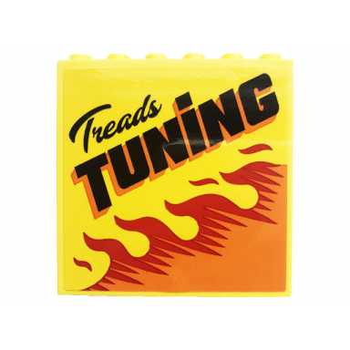 yellow panel 1 x 6 x 5 with treads tuning and flames pattern sticker - set 60258