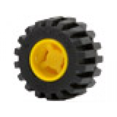 yellow wheel 11mm d x 12mm hole notched for wheels holder pin with black tire 21mm d x 12mm - offset tread small wide 6014b 6015