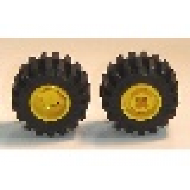 yellow wheel 11mm d x 12mm hole notched for wheels holder pin with black tire offset tread small wide raised groove 6014b 60700