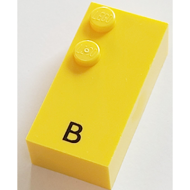 yellow brick braille 2 x 4 with 2 studs with black capital letter b pattern dots-12 â  french with antoine numbers
