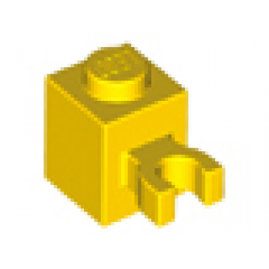 yellow brick modified 1 x 1 with u clip vertical grip - solid stud