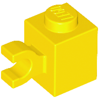 yellow brick modified 1 x 1 with clip horizontal grip