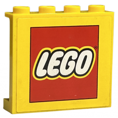 yellow panel 1 x 4 x 3 with side supports - hollow studs with lego logo pattern sticker - set 60097