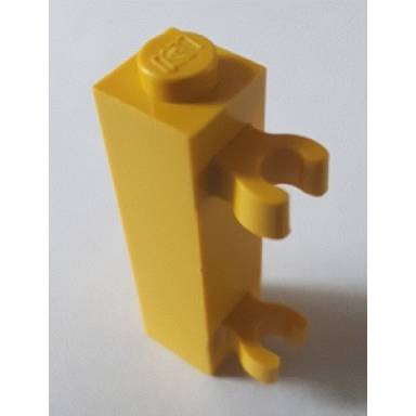 yellow brick modified 1 x 1 x 3 with 2 clips vertical grip - solid stud