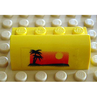 yellow slope curved 2 x 4 x 1 1 3 with 4 recessed studs with palm trees and sun pattern sticker - set 6561