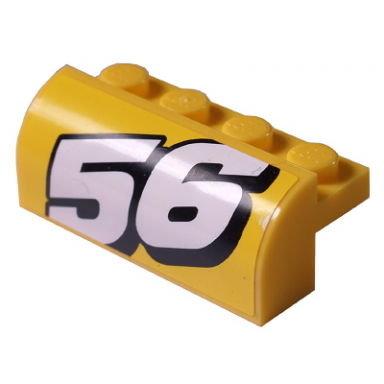 yellow slope curved 2 x 4 x 1 1 3 with 4 recessed studs with white number 56 pattern model left side sticker - set 8183