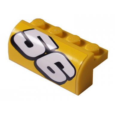 yellow slope curved 2 x 4 x 1 1 3 with 4 recessed studs with white number 56 pattern model right side sticker - set 8183