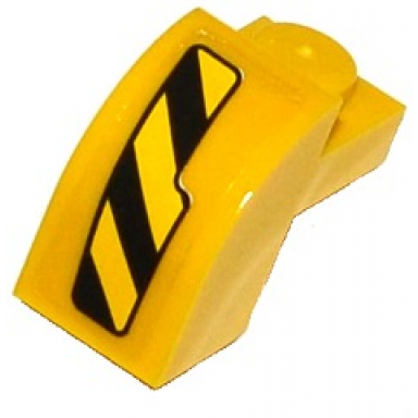 yellow slope curved 2 x 1 x 1 1 3 with recessed stud with black and yellow danger stripes pattern model left side sticker - set 76020