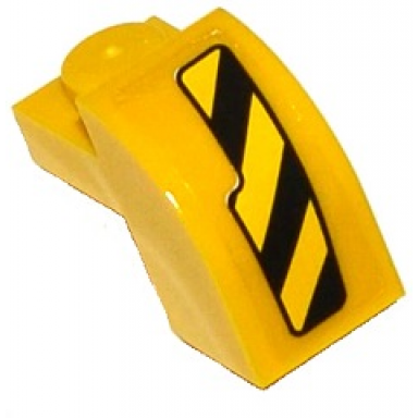yellow slope curved 2 x 1 x 1 1 3 with recessed stud with black and yellow danger stripes pattern model right side sticker - set 76020