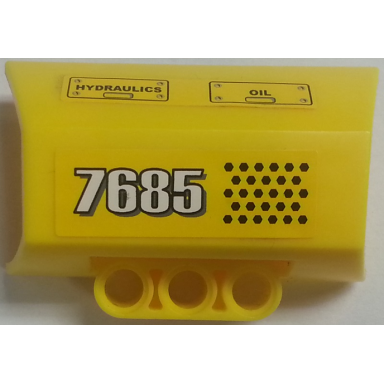 yellow technic panel engine block half side intake with white 7685 black hydraulics oil and hexagons pattern sticker - set 7685