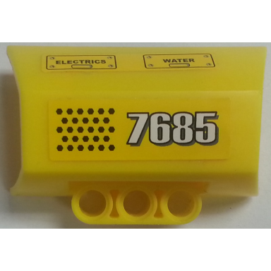 yellow technic panel engine block half side intake with white 7685 black electrics water and hexagons pattern sticker - set 7685