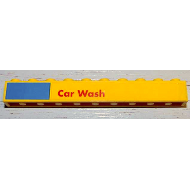yellow brick 1 x 10 with blue rectangle and car wash pattern sticker - set 1255