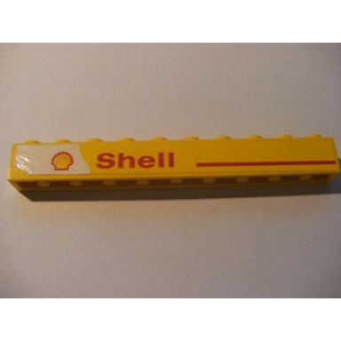 yellow brick 1 x 10 with red line and shell text and logo left pattern sticker - set 1252