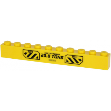 yellow brick 1 x 10 with max lift power 20.0 tons and black danger stripes on transparent background pattern sticker - set 60266