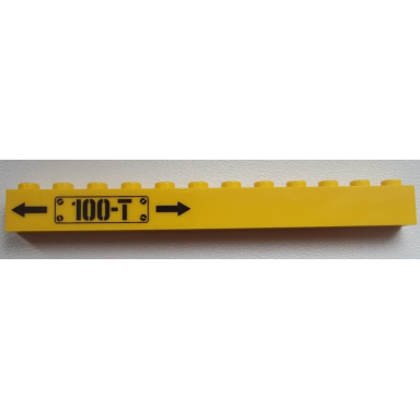 yellow brick 1 x 12 with black arrows and 100-t pattern on left sticker - set 60052