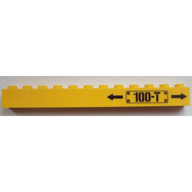 yellow brick 1 x 12 with black arrows and 100-t pattern on right sticker - set 60052