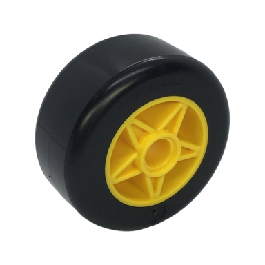 yellow wheel 30 x 15 with pin hole with molded black hard plastic tire pattern