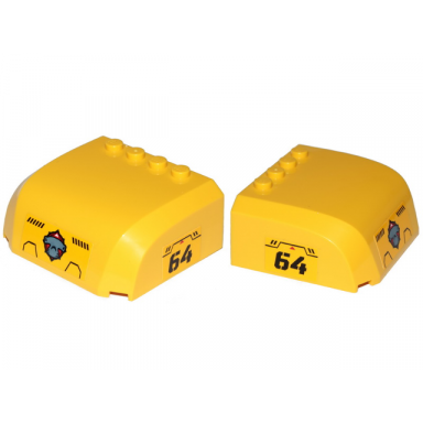 yellow windscreen 5 x 6 x 2 curved top canopy with 4 studs hammerhead shark head and number 64 pattern on front and both sides stickers - set 60264