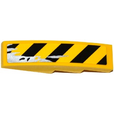 yellow slope curved 4 x 1 with black and yellow danger stripes and silver splatters pattern model left side sticker - set 75919