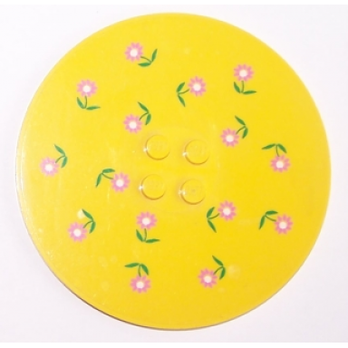 yellow tile round 8 x 8 with 4 studs in center with pink flowers pattern sticker - set 5890