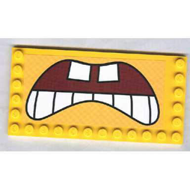 yellow tile modified 6 x 12 with studs on edges with spongebob squarepants open mouth bottom teeth pattern sticker - set 3826