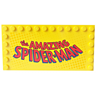 yellow tile modified 6 x 12 with studs on edges with the amazing spider-man pattern
