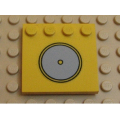yellow tile modified 4 x 4 with studs on edge with light gray circle stove plate pattern sticker - set 5848