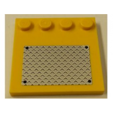 yellow tile modified 4 x 4 with studs on edge with 4 black rivets on silver tread plate pattern sticker - set 7685