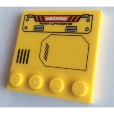 yellow tile modified 4 x 4 with studs on edge with air vent and warning power compassitor pattern model left side sticker - set 60188