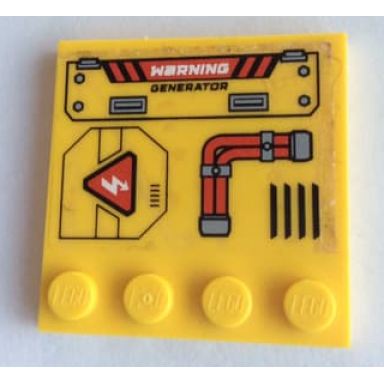 yellow tile modified 4 x 4 with studs on edge with red pipes vent and warning generator pattern model right side sticker - set 60188