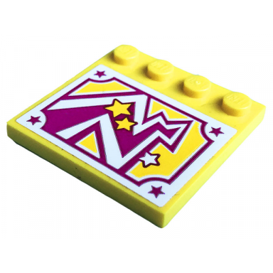 yellow tile modified 4 x 4 with studs on edge with magenta white and yellow stars and lightning bolt pattern sticker - set 41338