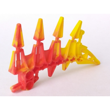 yellow bionicle weapon small blade with 4 spikes with marbled red pattern