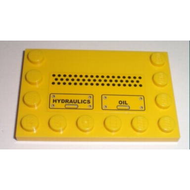 yellow tile modified 4 x 6 with studs on edges with black hydraulics and oil pattern sticker - set 7632