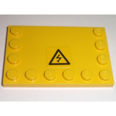 yellow tile modified 4 x 6 with studs on edges with black utility arrow in triangle pattern sticker - set 7632