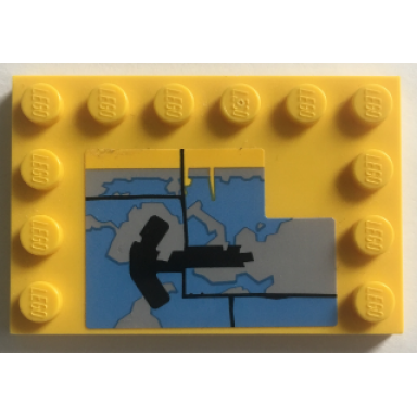 yellow tile modified 4 x 6 with studs on edges with worn paint blue and black pattern sticker - set 75157